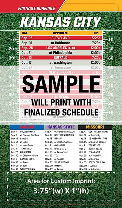ReaMark Products: Kansas City Full Magnet Football Schedule